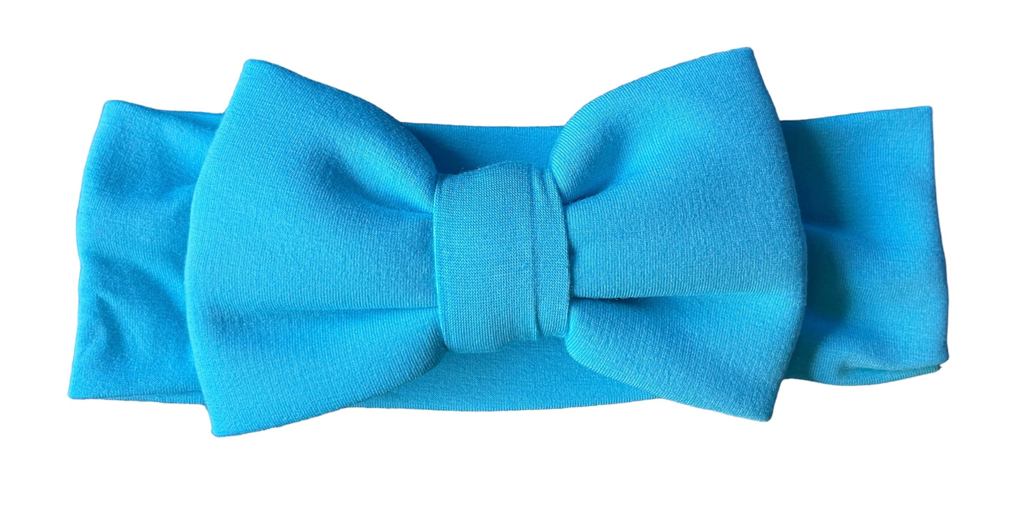 Blue Solid Bow Headwrap