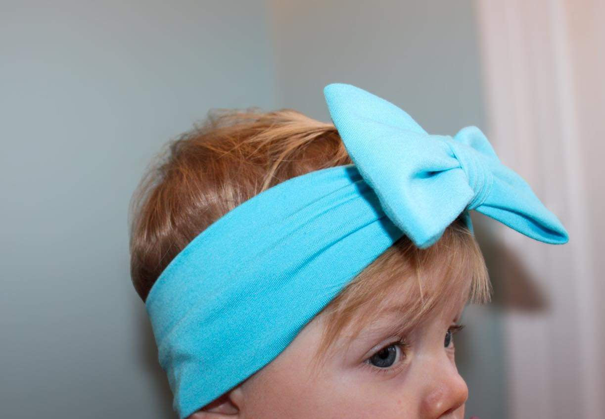 Blue Solid Bow Headwrap